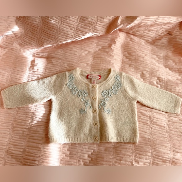Ruby & Bloom Soft Peach Cardigan with Silver Floral Lace detail NWOT - Picture 6 of 8